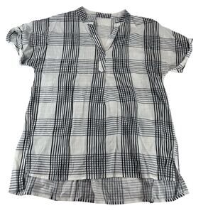 Plaid Babydoll Tunic Shirt Gray White Small Women Short Sleeve Unbranded